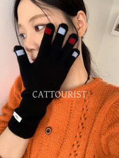 CAT TOURIST 2025新款羊毛混纺手套女冬季保暖加厚毛绒线骑行车
