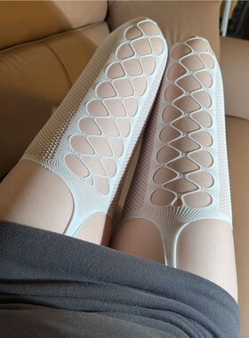 白色蕾丝提花丝袜女吊带袜渔网打底袜性感调黑丝袜禁欲系长筒袜