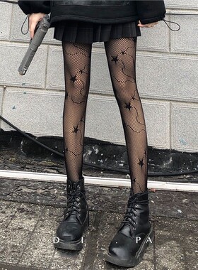 、黑丝袜女薄款蕾丝性感连裤袜子JK黑色ins潮网红辣妹渔网袜