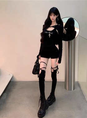 高级感黑色吊带丝袜半截性感吊带袜亚文化过膝袜禁欲系大腿袜黑丝