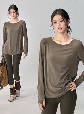 宽松健身服长袖女秋冬专业户外跑步运动上衣普拉提训练瑜伽T恤新