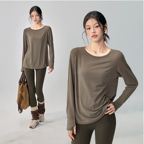 宽松健身服长袖女秋冬专业户外跑步运动上衣普拉提训练瑜伽T恤新