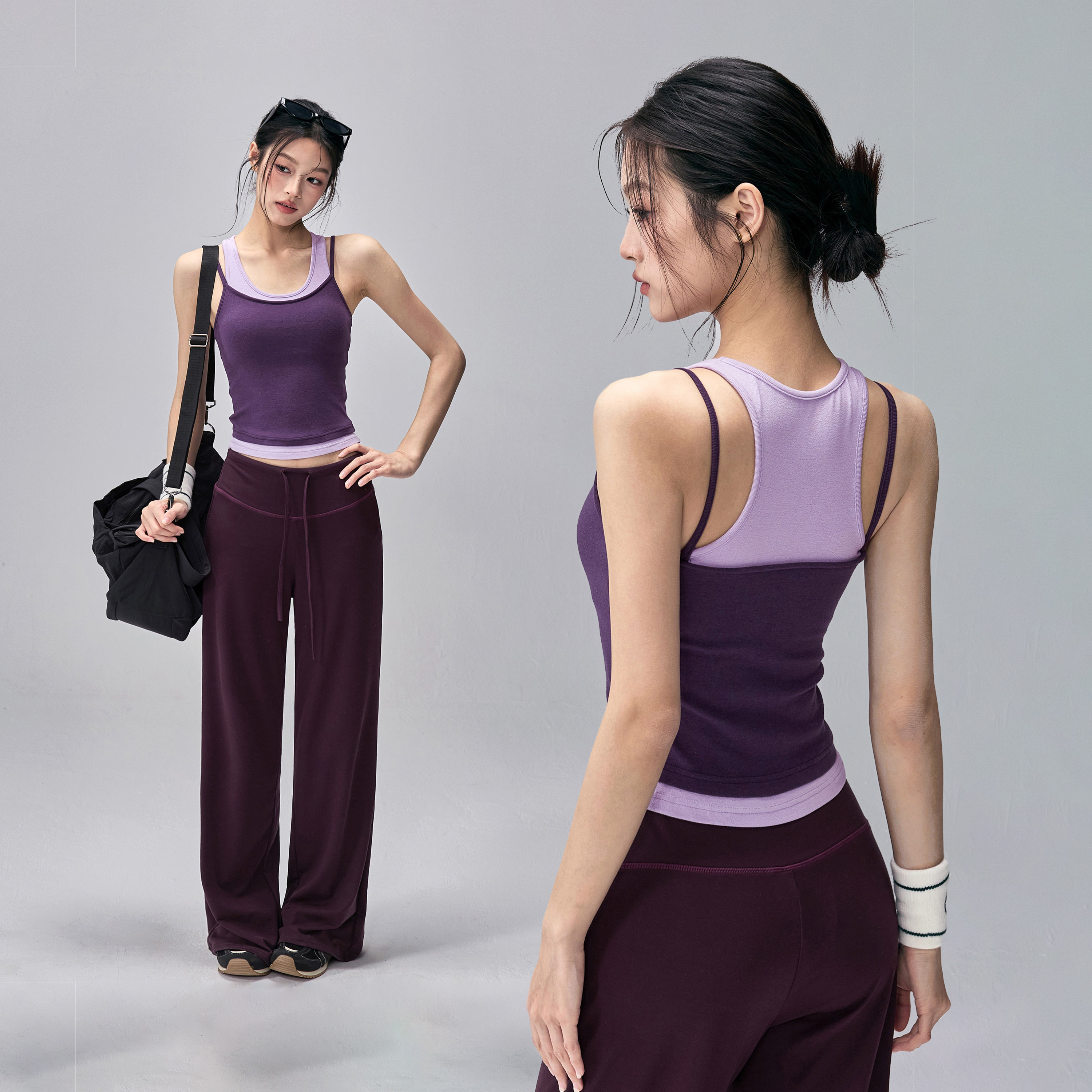 假两件瑜伽服背心带胸垫修身显瘦普拉提运动内衣外穿跑步健身上衣