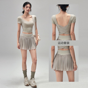夏季 透气夏 瑜伽短裙女两件套防走光网球裙外穿普拉提训练运动套装