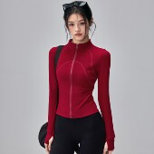 新年红德绒瑜伽服外套修身 户外健身冬 显瘦运动上衣普拉提训练长袖
