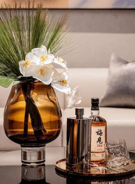 意式轻奢棕色水晶仿真花艺道具酒