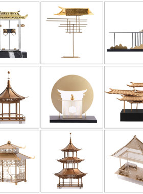 宋代凉亭园林传统建筑模型摆件