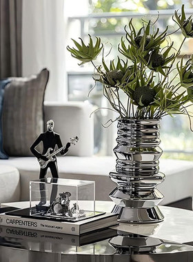 轻奢样板间电镀银色花瓶艺术摆件