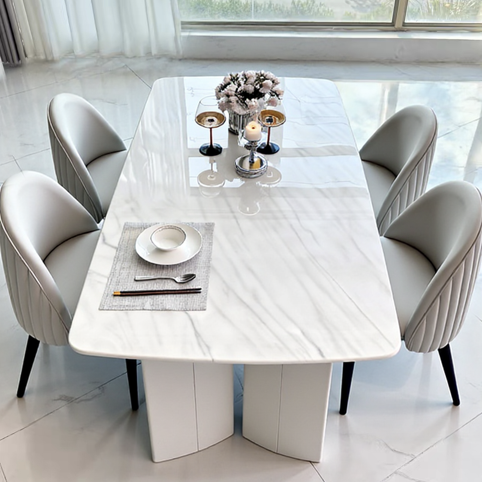 轻奢奶油风大理石餐桌椅组合佛山