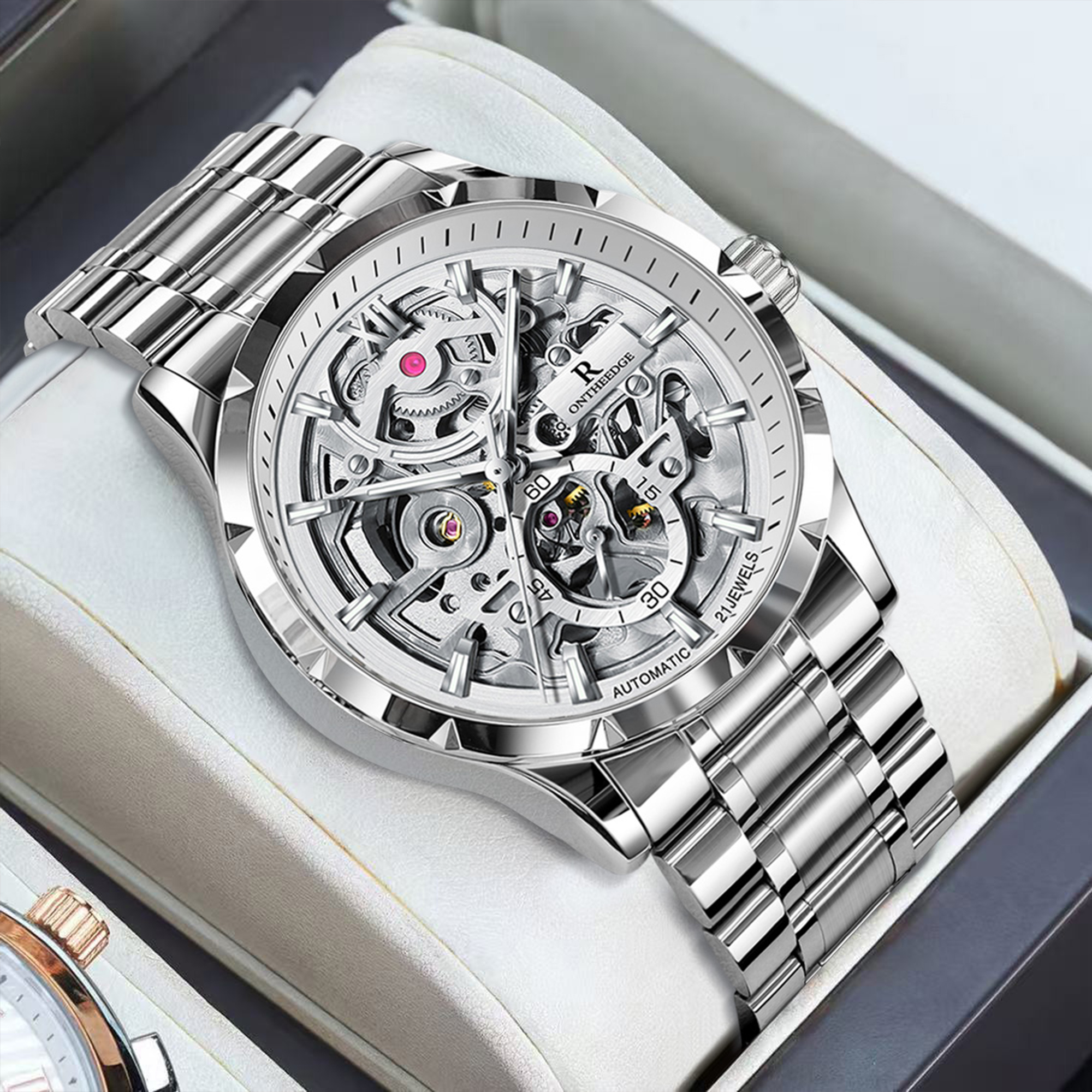 全自动镂空机械表男士精钢表时尚