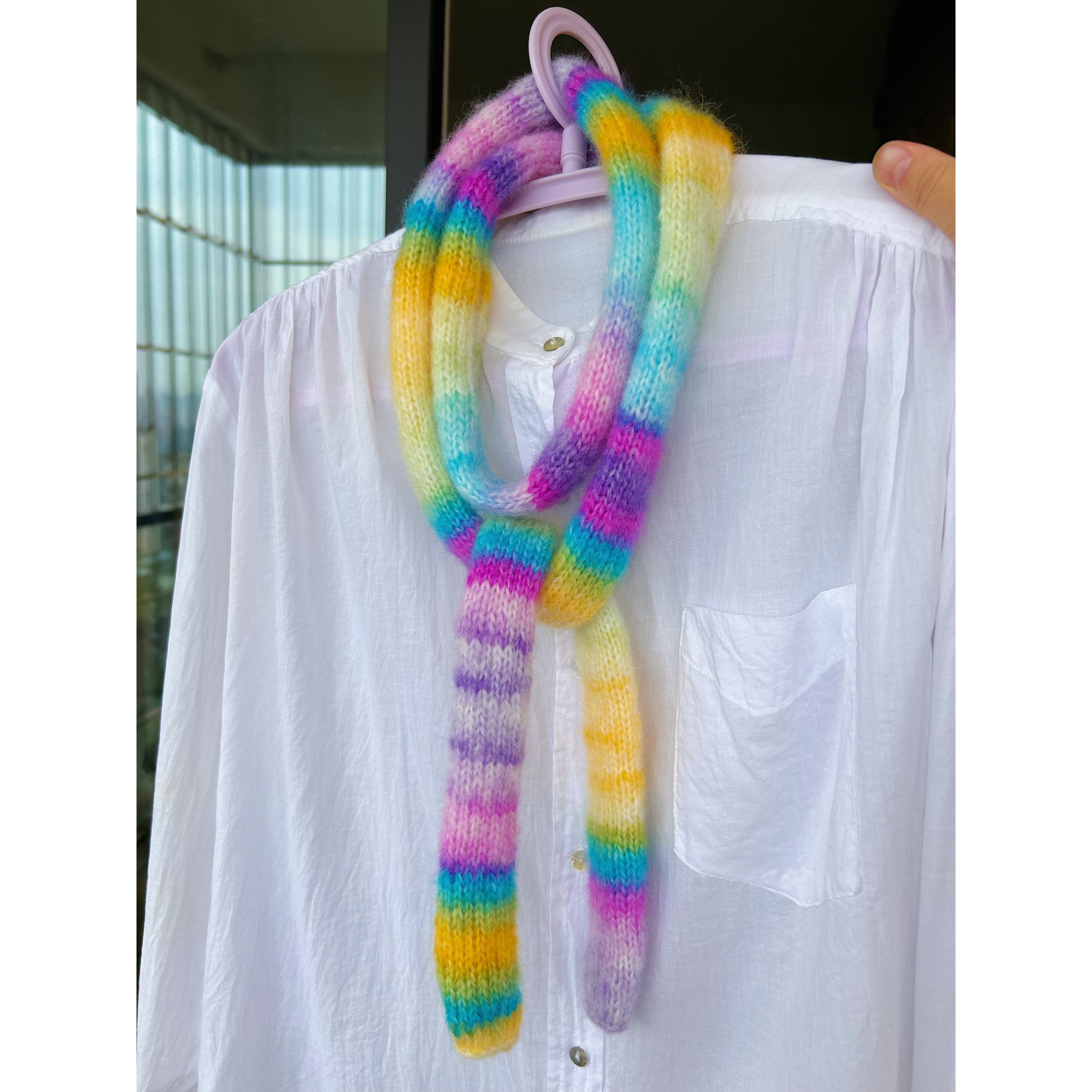 【成品 】小众段染长条细围巾纯手工棒针编织中长款腊肠小围巾