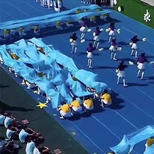 运动会手持物彩带舞蹈道具长绸布入场创意道具方阵秋季蓝色绸带