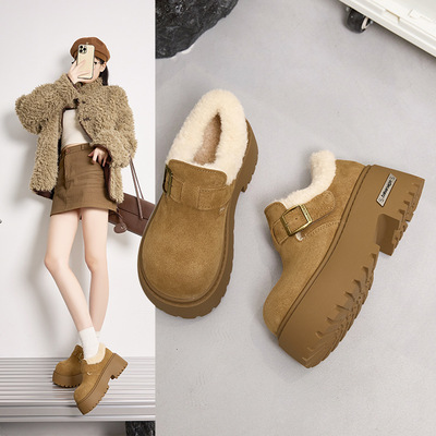 厚底增高勃肯鞋女2025冬新款雪地靴美拉德加绒面包鞋保暖东北棉鞋