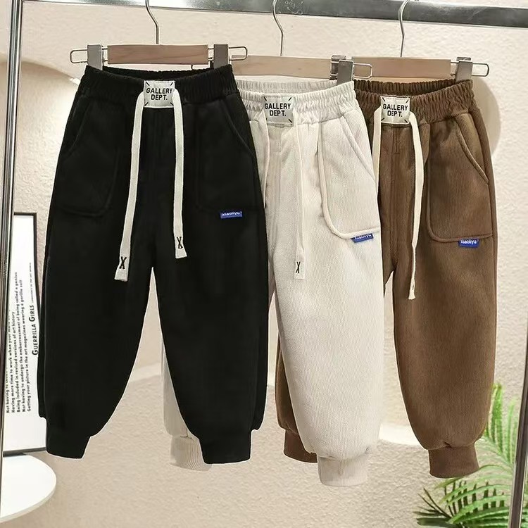 儿童加绒裤子秋冬保暖样稿绒加厚卫裤小童冬季束脚运动宽松裤子