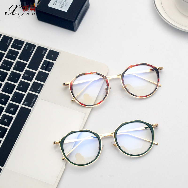 潮流女圆框多边形平光镜防蓝光眉毛框超轻1805眼镜架可配近视促销