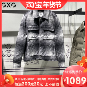 GXG男装外套2023冬季新品黑白格子短款羊毛呢子大衣潮GEX10628824