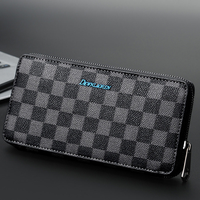 新款男士手包商务手拿包钱包印花款休闲格子纹包源头厂家简约格纹