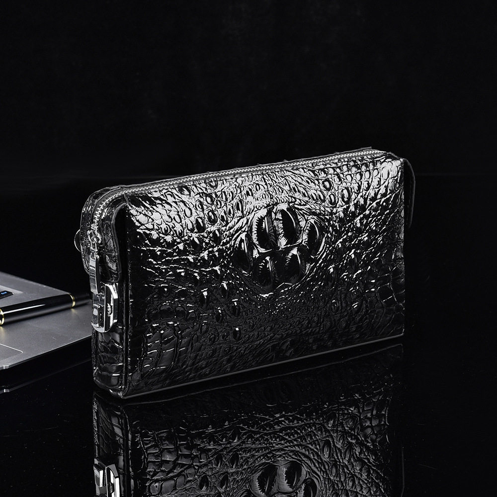 新款男高档鳄鱼纹手拿包密码锁防盗手抓包大容量时尚多隔层小手包
