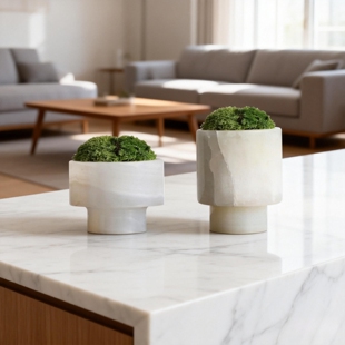 永生苔藓大理石玉石软装洽谈桌摆件样板间售楼处酒店会所桌面盆景