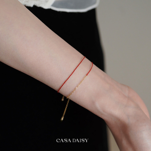 「盈」新年极细小红绳手链女手工14k包金转运叠戴手绳本命年礼物