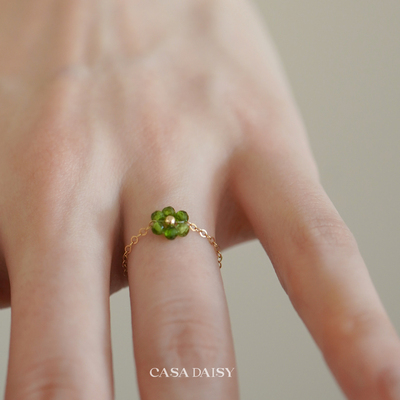 「绿野仙踪」天然石绿磷灰戒指女小众设计14k包金手工指环可调节