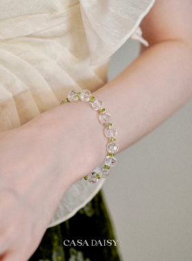 「风吹半夏」原创天然白水晶橄榄石纯银手链女清新小众夏日手串