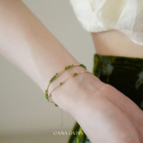 「绿野仙踪」天然绿透辉半宝石14k包金手链女小众叠搭精致手串夏