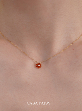 「花与爱丽丝」天然红玛瑙小花项链女小众14k包金锁骨链圣诞礼物