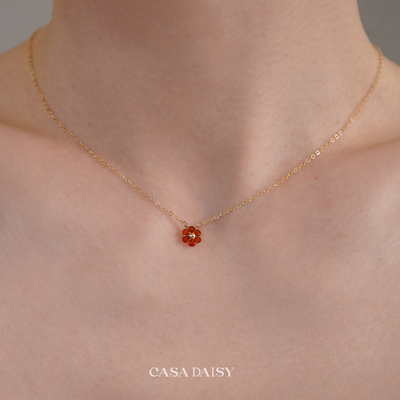 「花与爱丽丝」天然红玛瑙小花项链女小众14k包金锁骨链圣诞礼物
