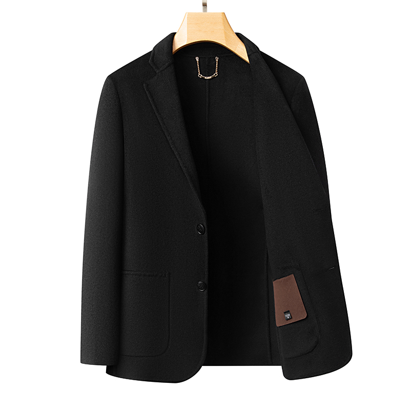 羊毛西服男士秋冬双面尼外套中年爸爸装短款男毛呢大衣呢子西装昵