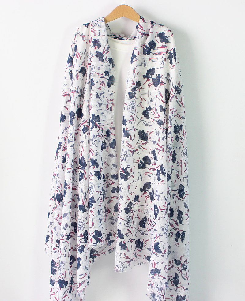 强烈推荐，春秋新品女士百搭碎花大披肩小清新白色印花长款薄围巾