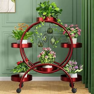 轻奢花架子客厅落地式可移动带轮绿萝花盆架铁艺多层阳台家用落地