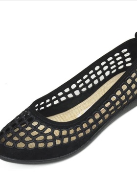 2019京特夏季老北京布鞋休闲花形镂空透气包边女鞋散步鞋 B162502