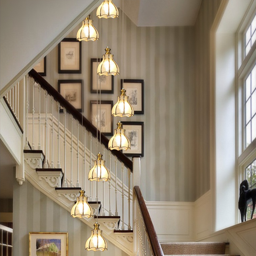 美式螺旋楼梯间长吊灯轻奢挑高复式楼挑空别墅餐厅灯玻璃铜灯罩款,家装灯饰光源,LOFT/复式住宅/楼梯吊灯,淘宝优惠券,粉丝福利购,淘宝优惠卷