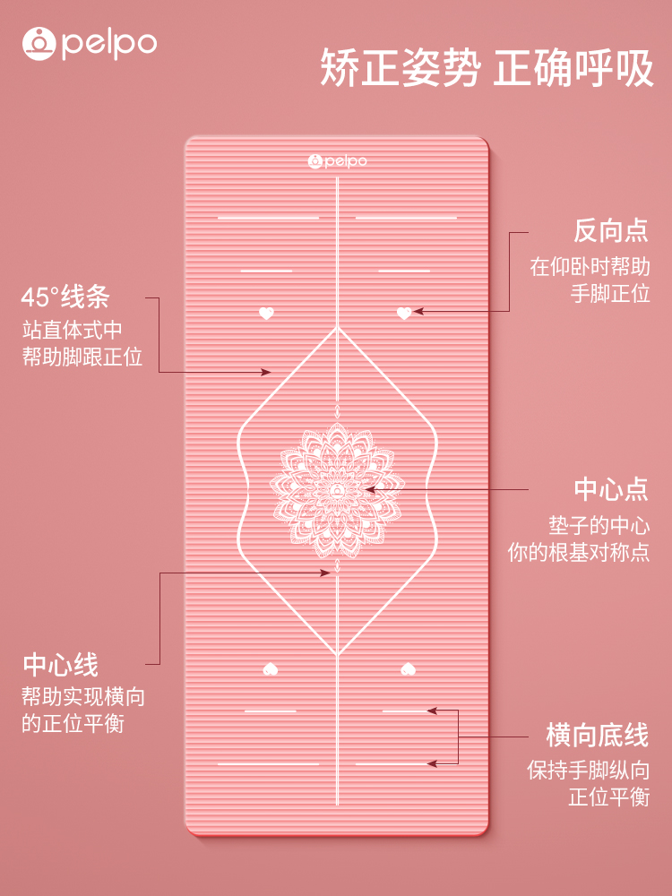 派普体位线瑜伽垫初学者健身垫子家用地垫加宽加厚加长防滑女舞蹈