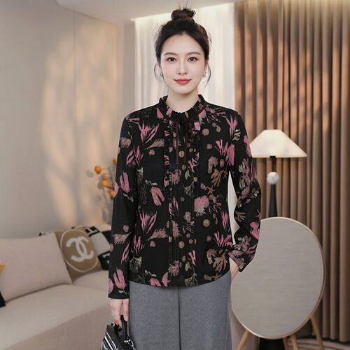 春秋品牌碎花衬衫女士薄款上衣