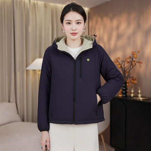 宽松妈妈拉链刺绣厚款 胖mm高品质连帽防风棉服外套冬 保暖上衣大码