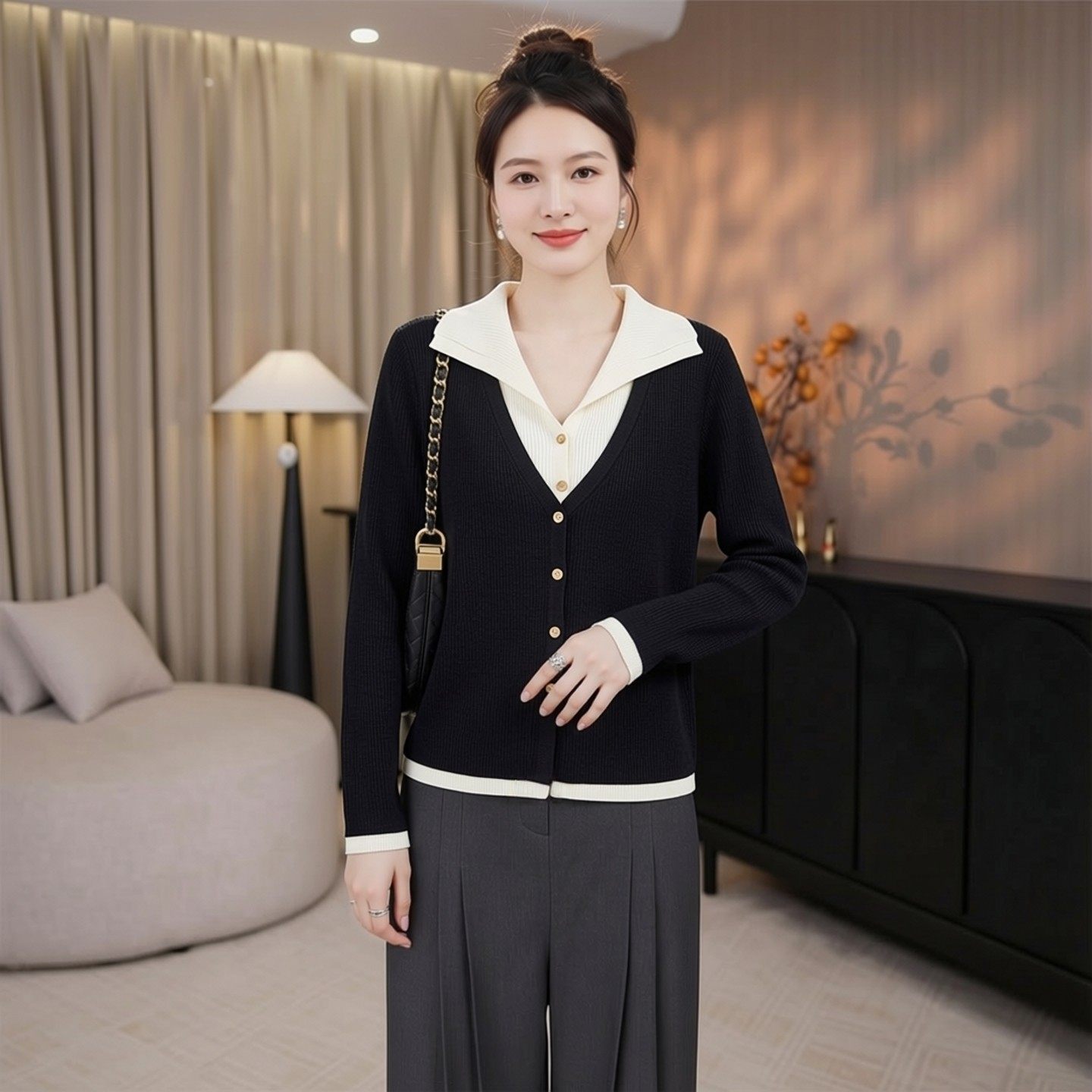 中年妈妈毛衣针织衫女春大码胖mm品牌大码翻领v领显瘦假两件羊毛,女装/女士精品,大码内搭,淘宝优惠券,粉丝福利购,淘宝优惠卷