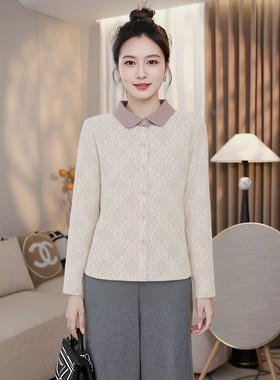 宽松上衣中年妈妈衬大码胖mm衫加绒品牌针织开衫女春秋季翻领休闲