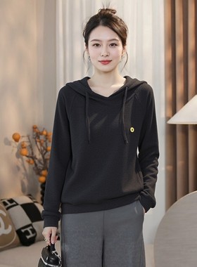 宽松显瘦休闲减龄加绒打底衫大码胖mm双面德绒连帽卫衣女秋冬加厚