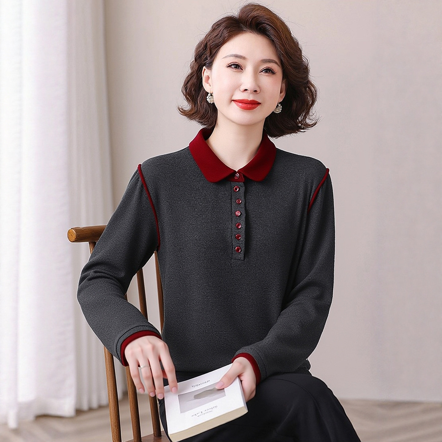 品牌妈妈翻领显瘦打底polo衫上衣大码胖mm宽松纯棉长袖t恤女春秋,女装/女士精品,大码内搭,淘宝优惠券,粉丝福利购,淘宝优惠卷