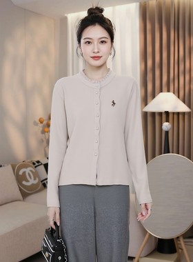 秋冬款薄绒上衣打底衫衬衣大妈胖mm高档双面德绒衬衫妈妈卫衣立领