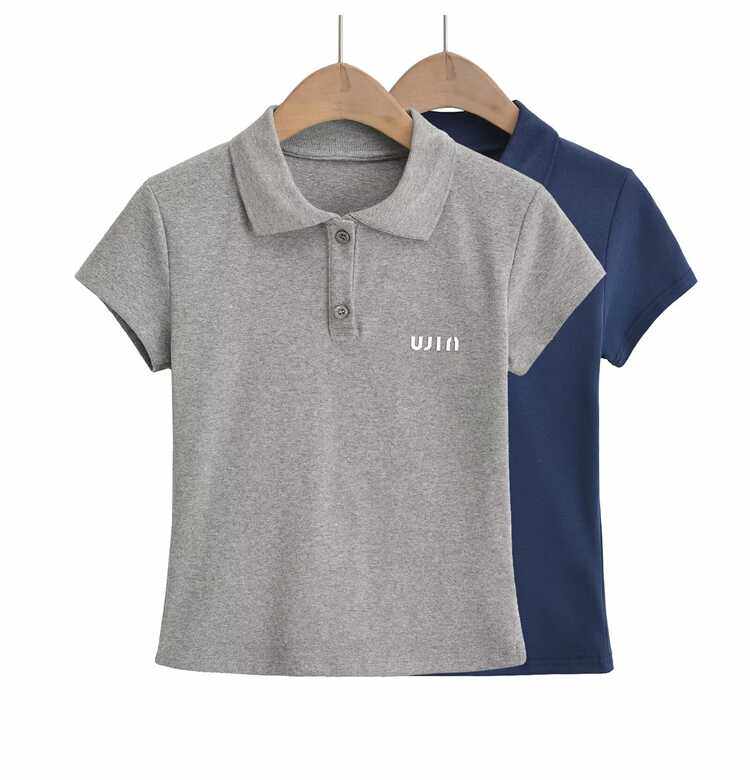 아메리칸 스타일 폴로 칼라 배색 프린트 반팔 티셔츠 드로스트링 하이웨이스트 루즈 튜튜 스커트 노출 방지 짧은 스커트 투피스 세트