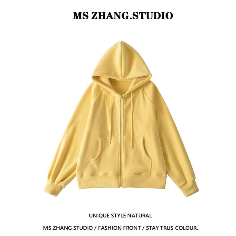 加绒加厚宽松美式连帽卫衣外套女