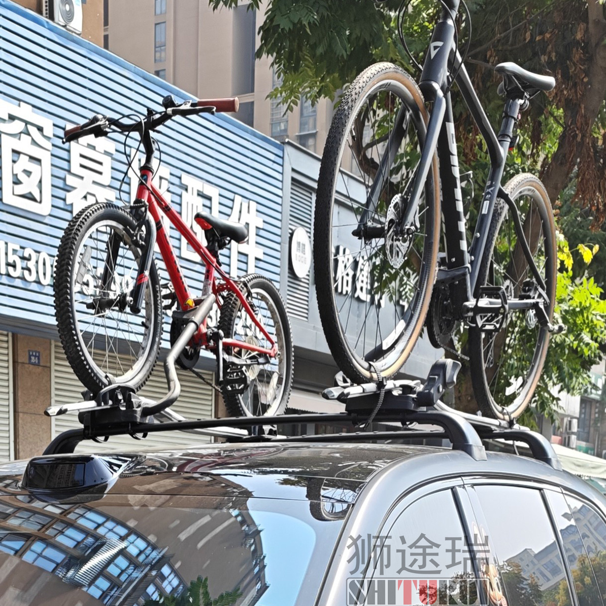 新运不偷料免打孔横杆+自行车架