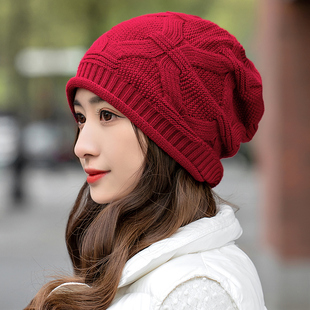冬日休闲毛线帽包头帽纯色米色单层薄款针织帽画家贝雷帽女士睡帽