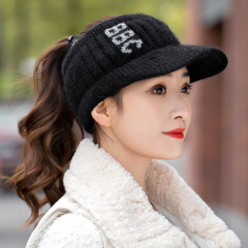 时尚网红款跑步露马尾毛线帽子