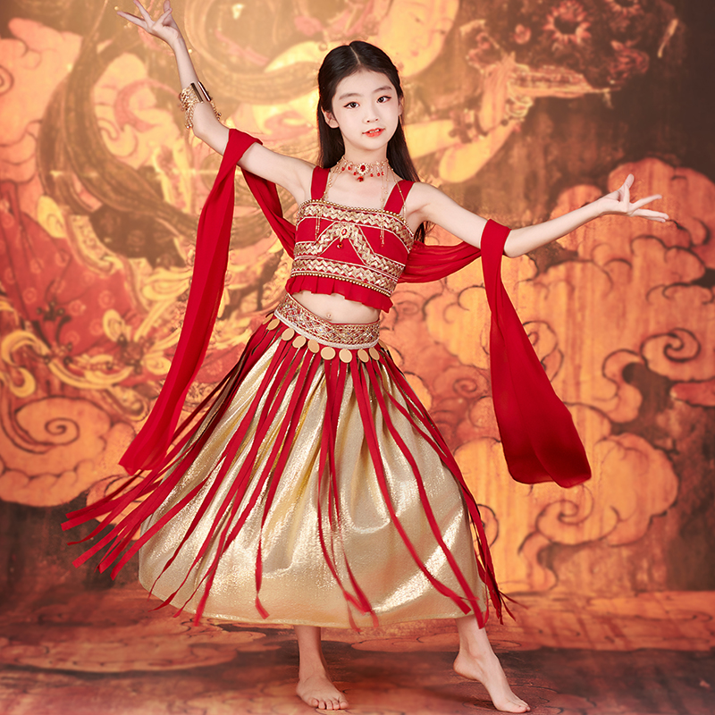 敦煌舞蹈服儿童飞天汉服女童西域异域风情公主服装古装套装演出服