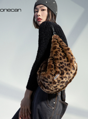 COMBACKnoonecan饺子包女单肩秋冬毛呢腋下包时尚通勤豹纹潮流