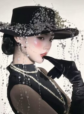 欧美夸张水钻流苏帽子女秋冬新款时尚个性大檐礼帽名媛风爵士帽子